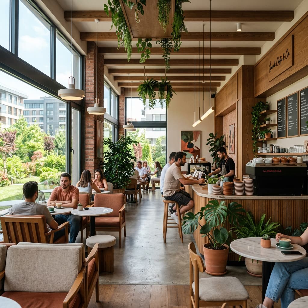 Ankara İncek Bölgesindeki Modern ve Estetik Bir Kafe İç Mekanı