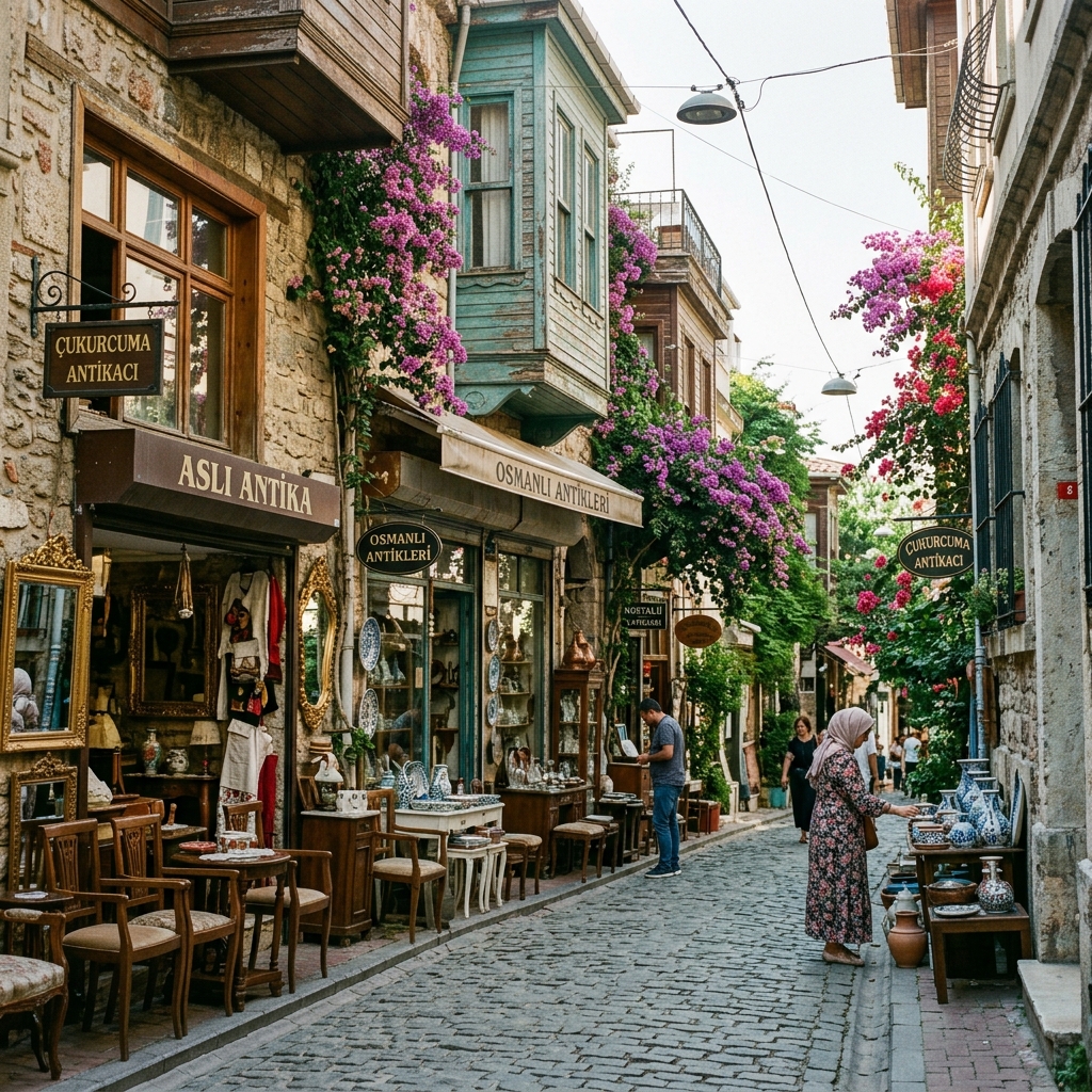 Çukurcuma'nın tarihi dükkanları ve nostaljik sokak görüntüsü