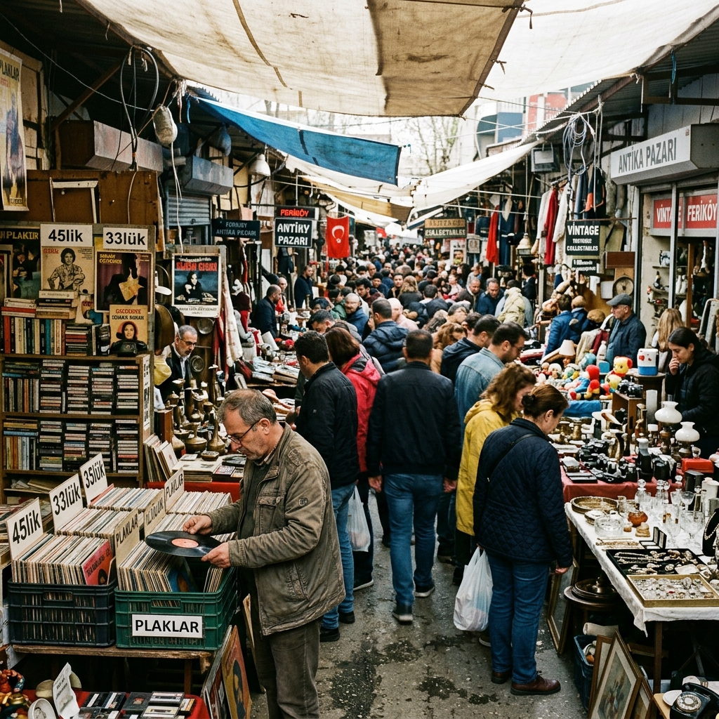 Feriköy Antika Pazarı'nın kalabalık ve canlı atmosferi