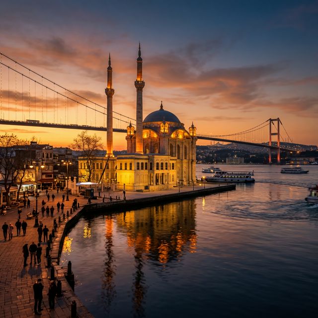 Ortaköy Camii ve Boğaz Köprüsü Gün Batımı